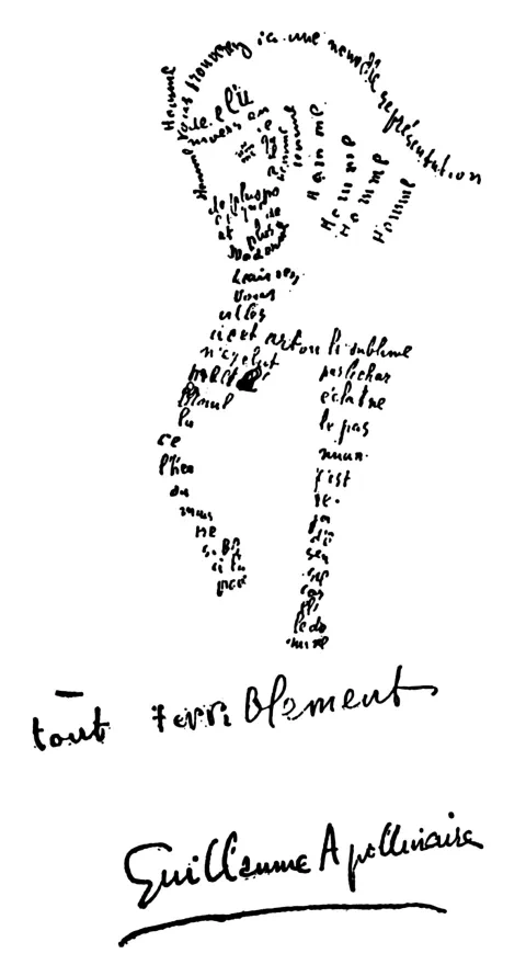 Kaligram G. Apollinaira zo zbierky Nájdené básne (Poèmes retrouvés)
