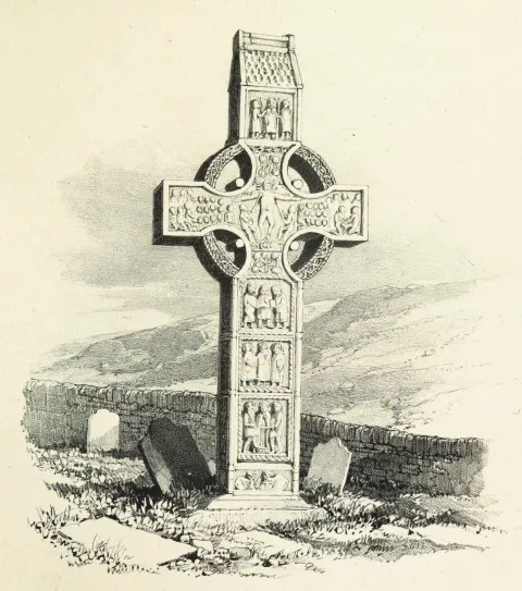 Keltský kríž na rytine Jamesa Duffielda Harma, Írsko, 10. stor.