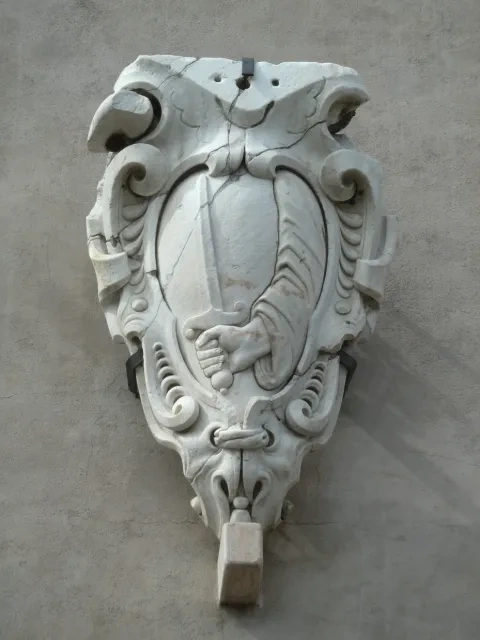 Kartuša s atribútom sv. Pavla, 17. stor., Bazilika sv. Pavla za hradbami, Rím&nbsp;
