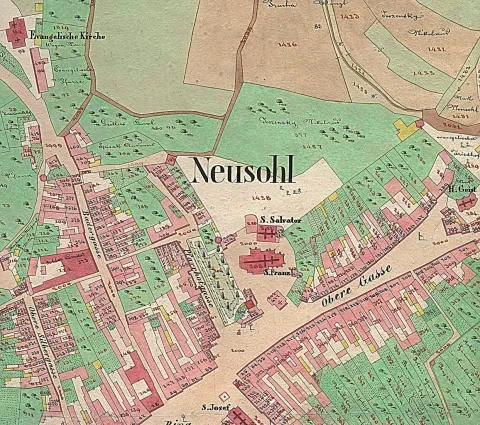 Katastrálna mapa Banskej Bystrice z pol. 19. stor., detail
