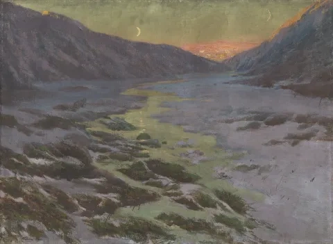 Ferdinand Katona: Tatranská krajina s mesačným svitom, 1890 – 1910, Tatranská galéria v Poprade
