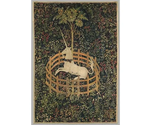 Jednorožec v zajatí, juhonizozemská tapiséria z cyklu Tapisérií s jednorožcom