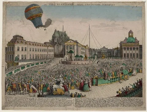 Predvedenie letu balóna bratov Montgolfierovcov vo Versailles 19. septembra 1783