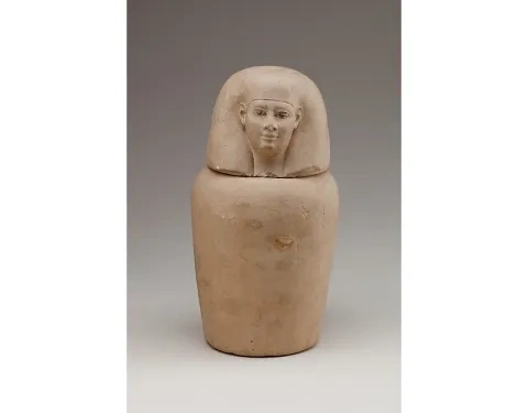 Egyptská kanopa s hlavou Amseta, okolo 1550 – 1070 pred n. l.