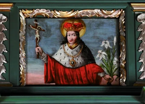 Sv. Kazimír, olej na dreve, 1685, Kostol nanebovzatia Panny Márie, Bierzgłowo, Poľsko
