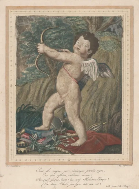 Amor, kolorovaná mezzotinta, okolo 1800, Slovenská národná galéria