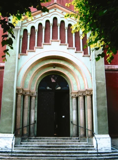 Theophil Edvard von Hansen: priečelie nového ev. kostola v Kežmarku, 1872 – 94