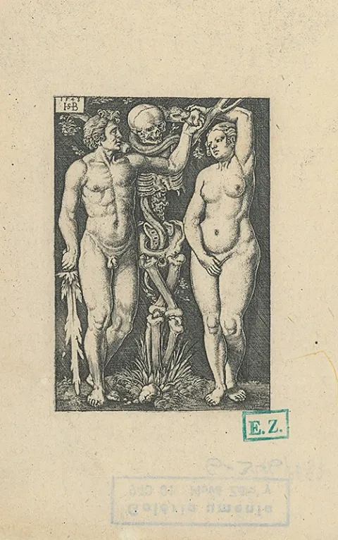 Adam a Eva, mediryt od Hansa Sebalda Behama, 1453, Galéria umenia E. Zmetáka, Nové Zámky
