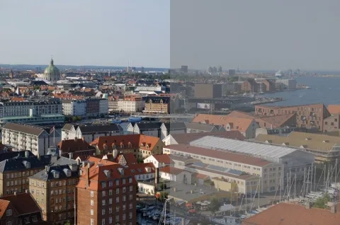 Vyšší kontrast (ľavá strana), nižší kontrast (pravá strana).