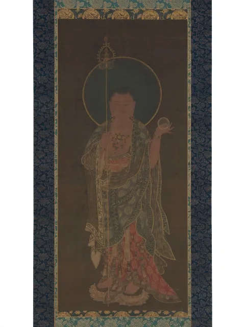 kórejské výtvarné umenie: bódhisattva Kšitigarbha, maľba na hodvábe, 1, pol. 14. storočia, Metropolitné múzeum umenia, New Yo