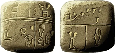 Hlinené protoklinopisné tabuľky z Kiša, asi 3500 – 3000 pred n. l., Ashmolean Museum, Oxford
