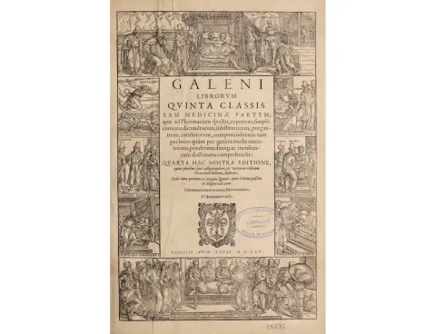 Titulná strana zo súborného diela Galeni omnia quae extant opera in Latinum sermonem conversa, 1565