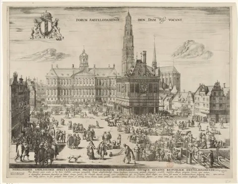 Jacob van der Ulft: Pohľad na radnicu a kostol Nieuwe Kerk, 1654 – 73, Rijksmuseum, Amsterdam