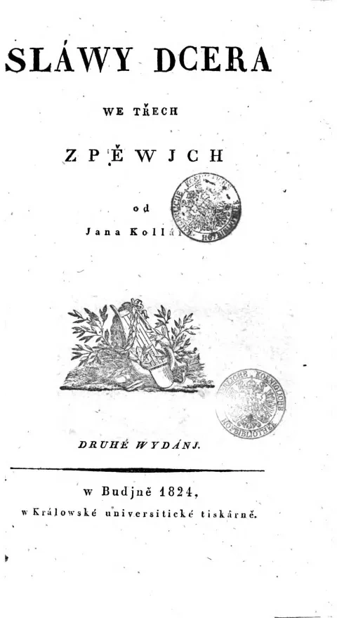 Ján Kollár: titulný list diela Slávy dcera ve třech zpěvích, 1824