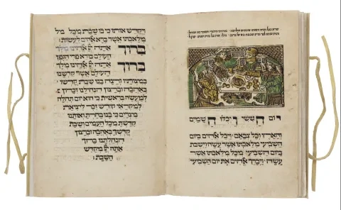 Dvojstrana z knihy: Obrad šabatových piesní a modlitba po jedle, 1514, Židovské múzeum v Prahe