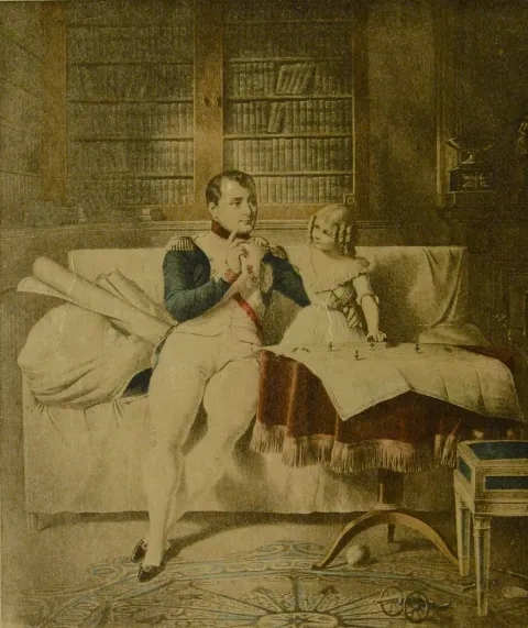 A. L. Lemercier, Janet-Lange: Napoleon vo svojej izbe, 1847, kolorovaná litografia, Múzeum Červený Kameň