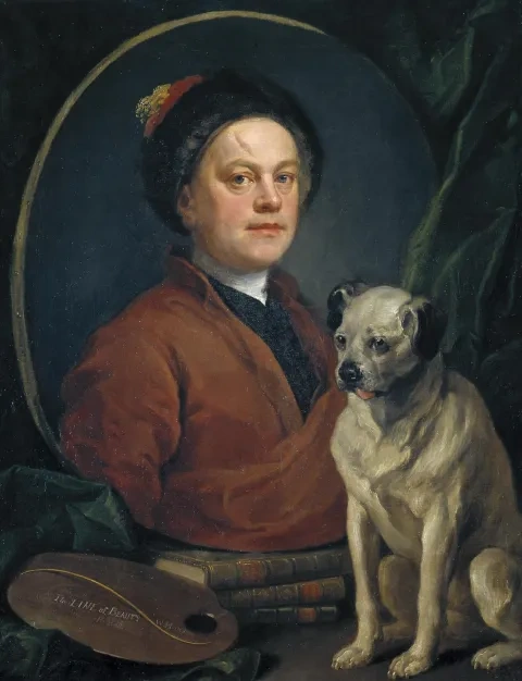 William Hogarth: Autoportrét s mopslíkom,1745, Tate Gallery, Londýn