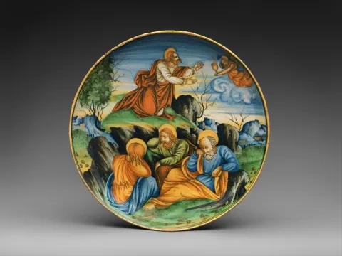 Majoliková miska z Faenzy zdobená figurálnou maľbou (istoriato), Baldassare Manara, 1538, Metropolitné múzeum, New York