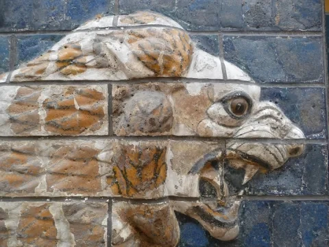 Detail reliéfu leva z Cesty procesií v Babylone, 6. stor. pred n. l., Archeologické múzeum, Istanbul
