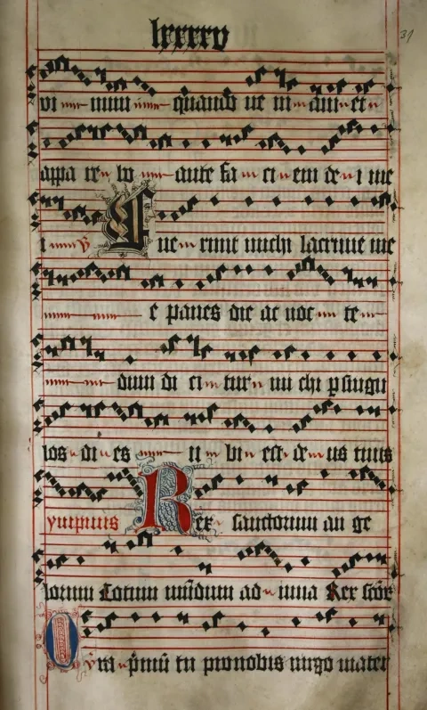 Hymnus Rex sanctorum angelorum (veľkonočná vigília) zo Spišského graduálu Juraja z Kežmarku, 1426 