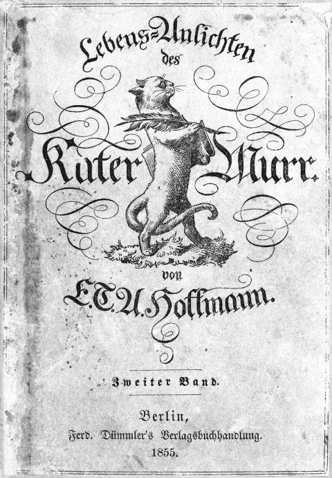 E. T. A. Hoffmann: Život nie je pre kocúra, titulný list knihy s ilustráciou autora, 3. vydanie, 1855