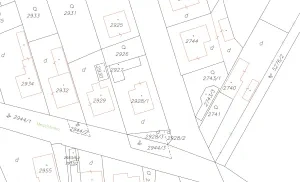 Výrez z vektorovej katastrálnej mapy v zastavanom území obce Gabčíkovo.