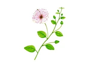 Kapara tŕnitá: konárik s listami, kvetom a nerozvinutými kvetnými púčikmi