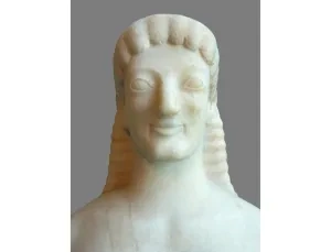 Archaický úsmev: detail sochy kúra, 6. stor., Glyptotéka v Mníchove