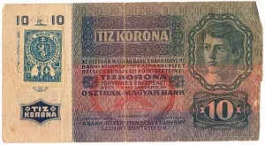 10-korunová rakúsko-uhorská bankovka s kolkom z 1919