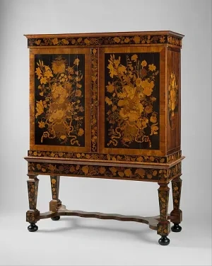 Holandský kabinet (kabinetná skrinka) na vysokých nohách, okolo 1700 – 10