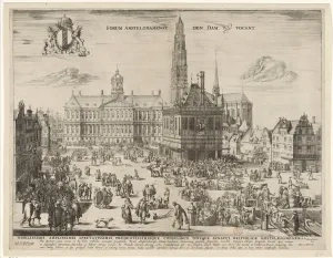 Jacob van der Ulft: Pohľad na radnicu a kostol Nieuwe Kerk, 1654 – 73, Rijksmuseum, Amsterdam