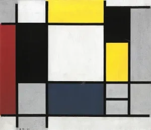 Piet Mondrian: Kompozícia v červenej, čiernej, modrej, žltej a sivej