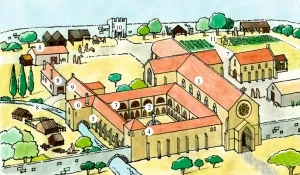 Rekonštrukcia typického stredovekého kláštora