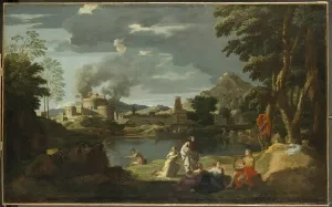 Nicolas Poussin: Orfeus a Euridika, olej, 1649 – 51, Louvre, Paríž