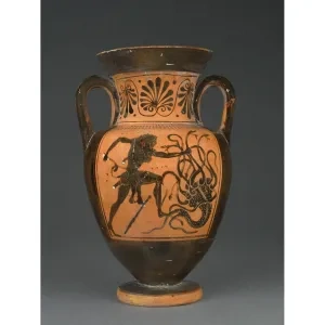 Herakles bojujúci s Hydrou, atická čiernofigúrová váza, 5. stor. pred n. l., Louvre, Paríž