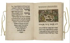 Dvojstrana z knihy: Obrad šabatových piesní a modlitba po jedle, 1514, Židovské múzeum v Prahe