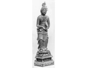 Spoločník bódhisattvu Kannona, koniec 12. – 13. stor., polychromované a zlátené drevo