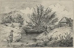 Vojtech Klimkovič: Dievča idúce cez potok, 1857, Slovenská národná galéria