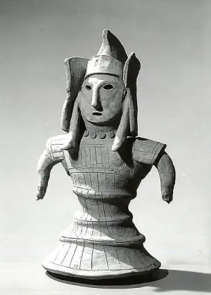 Haniwa, postava bojovníka, 6. stor., terakota, Metropolitné múzeum umenia, New York