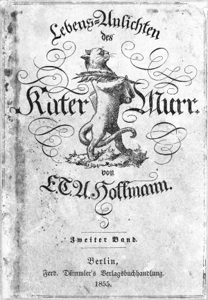 E. T. A. Hoffmann: Život nie je pre kocúra, titulný list knihy s ilustráciou autora, 3. vydanie, 1855